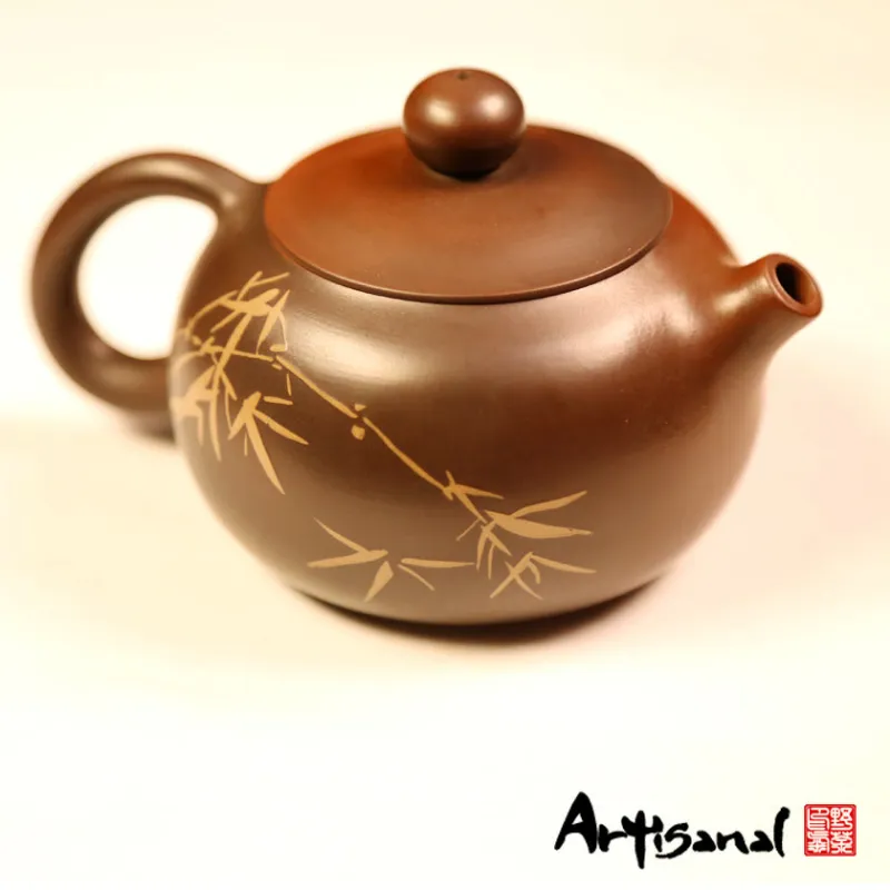 Wild Tea Qi Crystal Music Jian Shui Pottery Teapot in purple clay with artistic detail