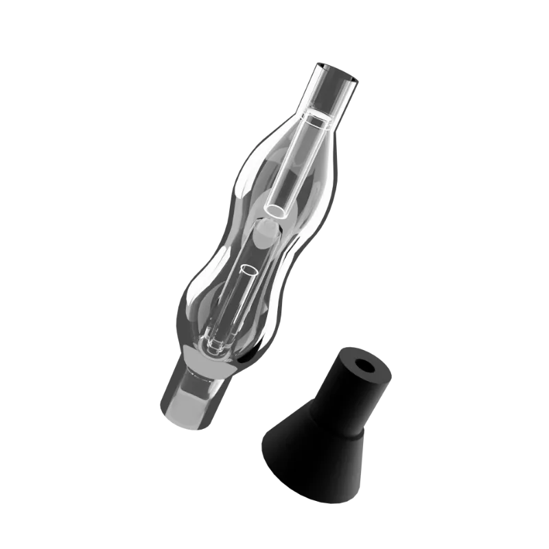 Airvape Glass Water Bubbler and silicone adapter for Legacy and X vaporizers shown connected together