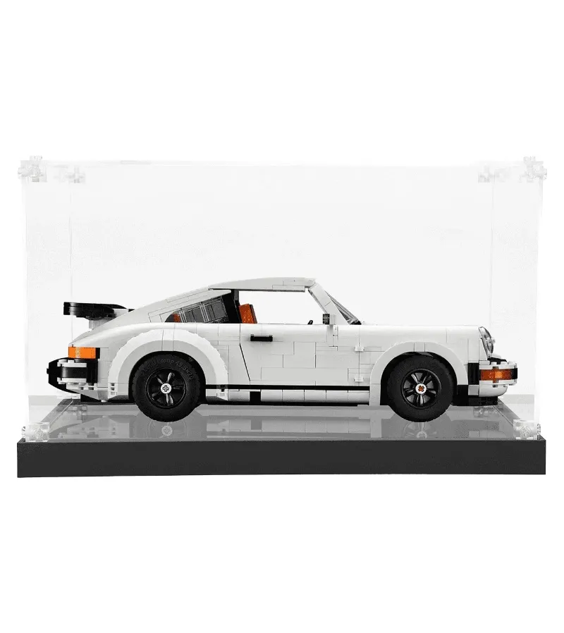 ICUANUTY Display Case for LEGO Creator Porsche 911 with themed background, 45cm width