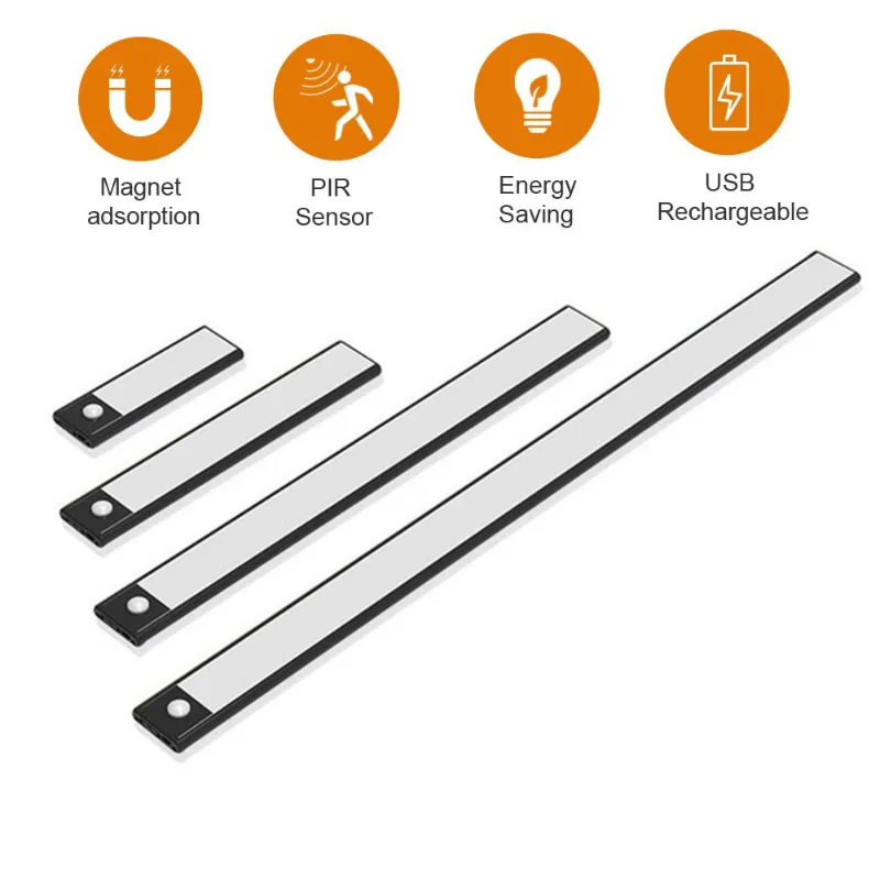 AIBOO 20 40CM PIR Motion Sensor LED Under Cabinet Light USB Rechargeable Wardrobe Closet