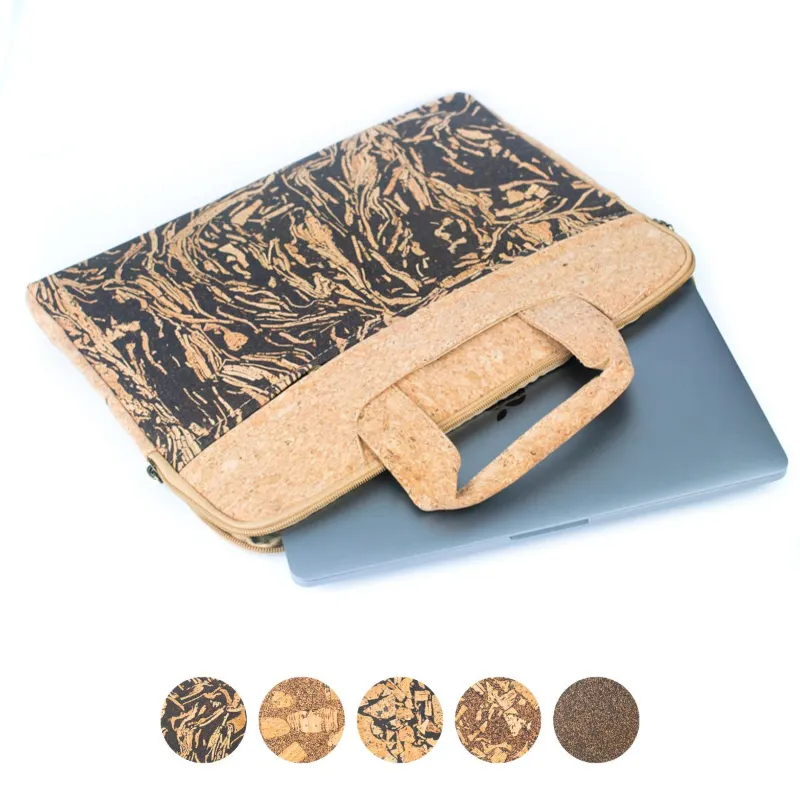 Corkadia Cork and Coffee Bean Fusion Laptop Briefcase with natural cork and bronze hardware
