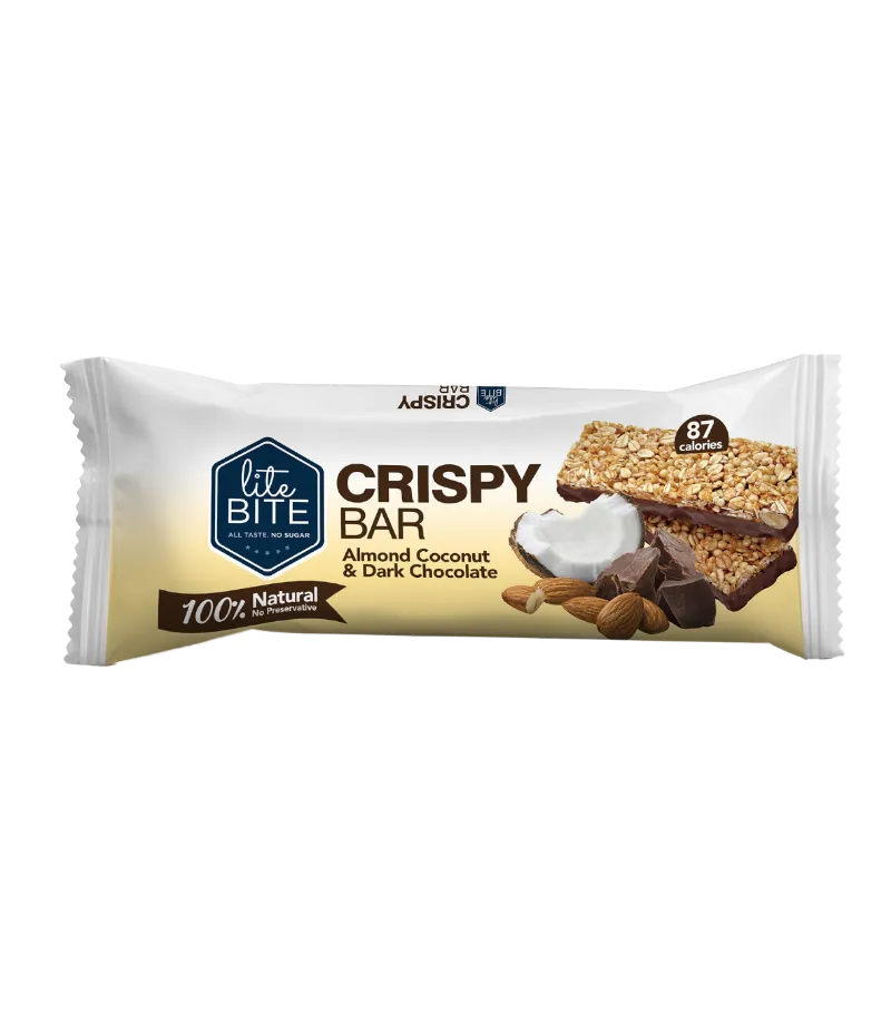 LiteBite Egypt Almond Coconut Crispy Bar with dark chocolate topping