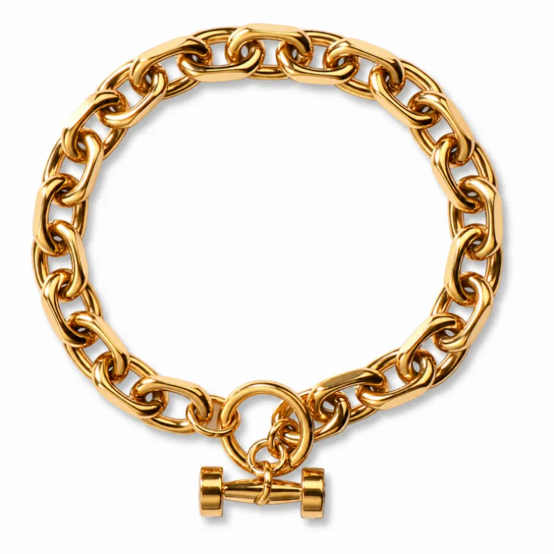 Sleek Fit Jewelry Cable Bracelet - Gold, an 8mm cable link chain with dumbbell pendant