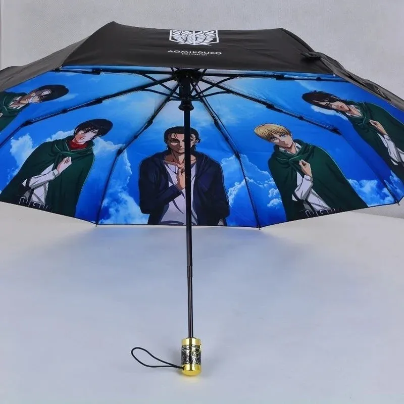 Animeancy Attack on Titan Automatic Umbrella black umbrella with anime character design
