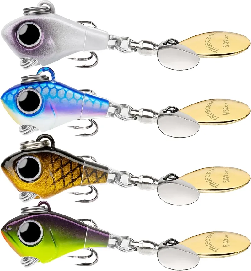 Truscend Fishing Vibespinner Lures with two-reversed blade system and BKK hooks for bass and crappie