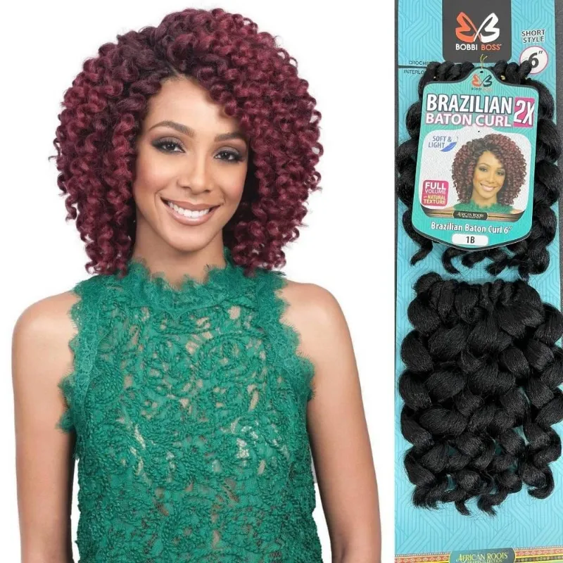 Hairsofly Shop Bobbi Boss Crochet Hair Brazilian Baton Curl 6" 2X coiled curly dark brown braiding hair