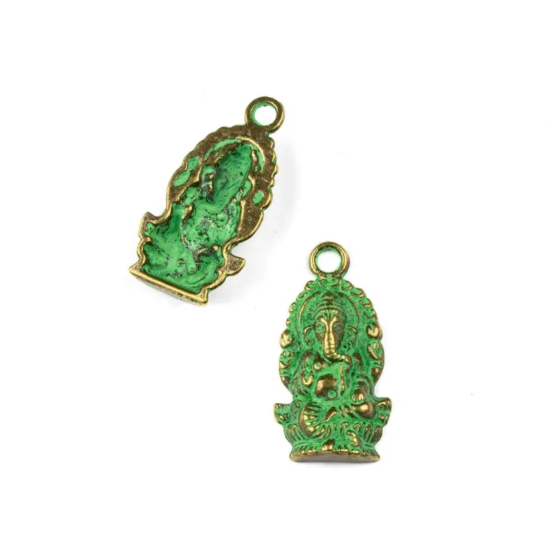 Cherry Tree Beads Green Bronze 14x26mm Ganesh charm with detailed antique finish