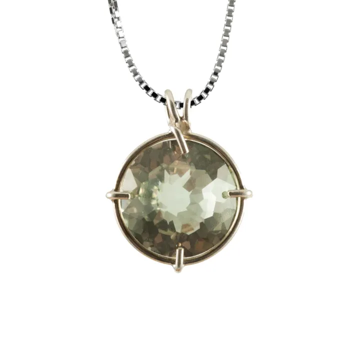 VOLTLIN Prasiolite Radiant Heart Chain Pendant with green prasiolite in sterling silver