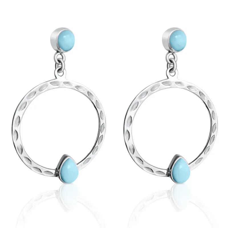 DORSYA Delmar Circle Drop Larimar Silver Earring with blue larimar stone in silver circle frame