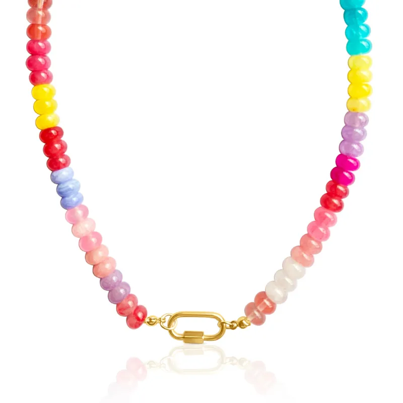 DORSYA Hawaii Personalise Me Multicoloured Gemstone Necklace with vibrant beads and gold carabiner clasp