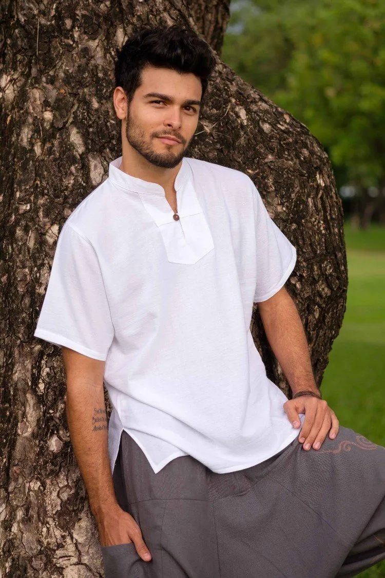 Hippie Pants White Serenity Shirt with mandarin collar and traditional Thai design
