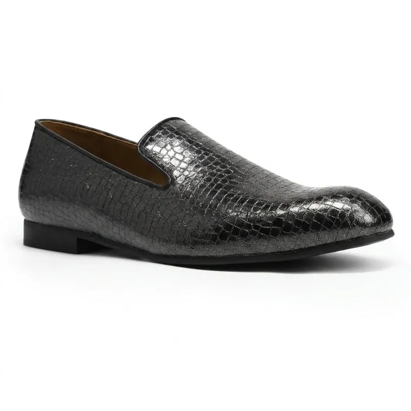 Cloudstyle AUSTIN MILL Men's Dress Loafers Slip-On Formal Shoes in black leather, front angle view
