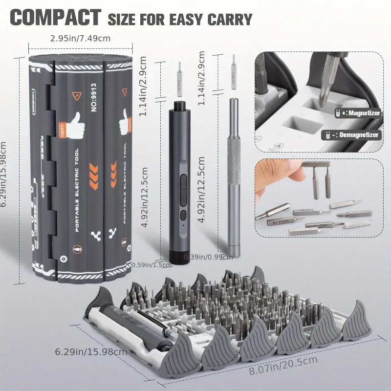 Kicklo 138 In 1 Mini Electric Screwdriver with interchangeable bits and LED screen