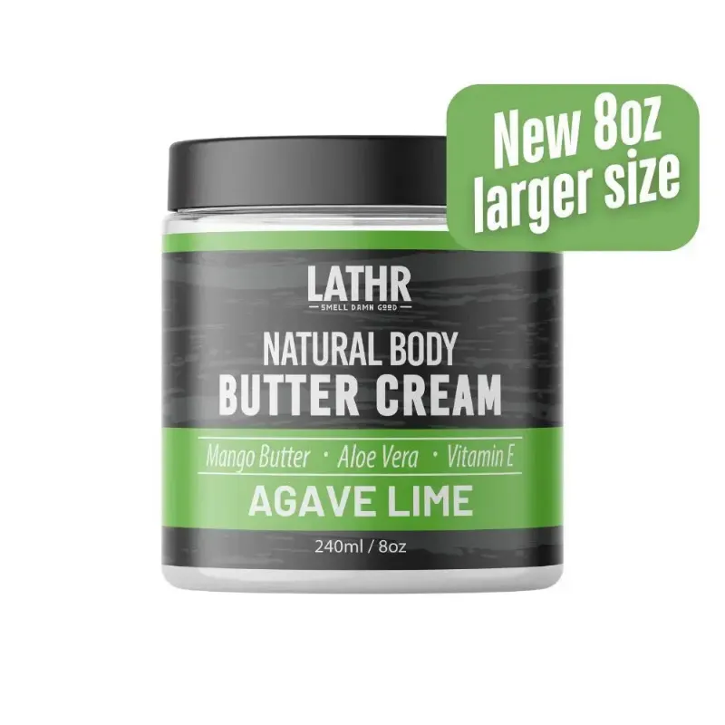 LATHR Body Butter Cream Agave Lime jar with green citrus accents