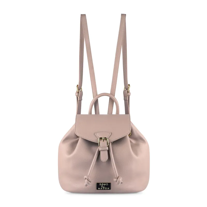Bond & Mason The Louisa Backpack shown with soft fabric and vegan leather design