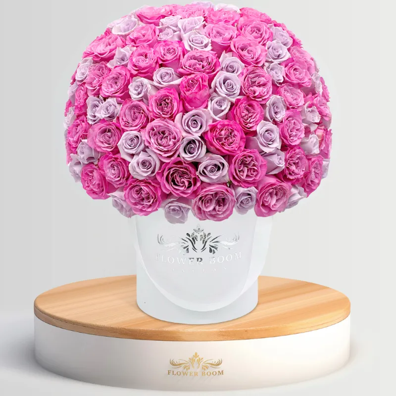 Flower Boom Dallas Amethyst Waves - Purple Roses, purple and lilac rose arrangement in elegant box