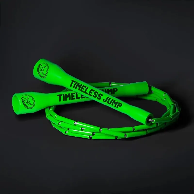 Timeless Jump Rope Beaded Neon Green jump rope with ergonomic handles on white background