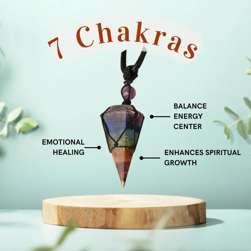 Turix Balance Crystal Pendulum Necklace with layered 7 Chakras stones in rainbow colors