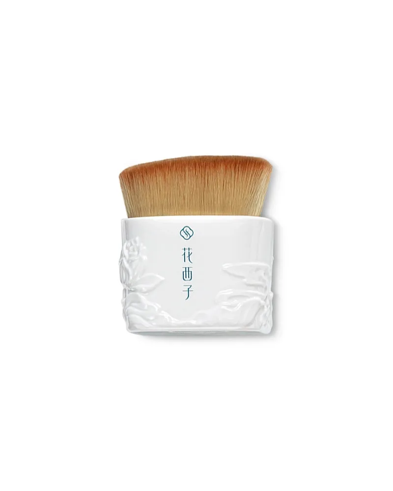 Florasis Porcelain High Coverage Foundation Brush, white porcelain handle with dome-shaped bristle head