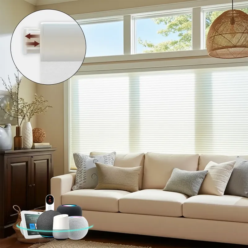 Bringnox No Drill Motorized Cellular Shades Light Filtering Prestige with designer texture