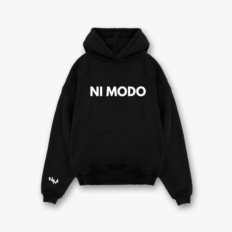 Nimodo Ni Modo Hoodie in midnight black with front and back graphics