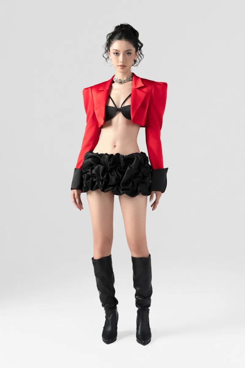 Kalisa Elevated Crop Blazer Crystal-Embellished Mini Skirt two-piece set