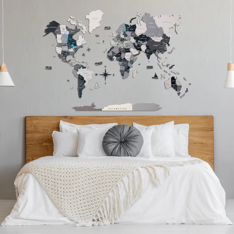 Enjoy The Wood 2D Wooden World Map Nordik neutral palette wall decor