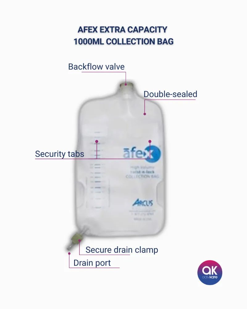 ActivKare AFEX 1000 mL Extra Capacity Direct Connect Bag urine collection bag
