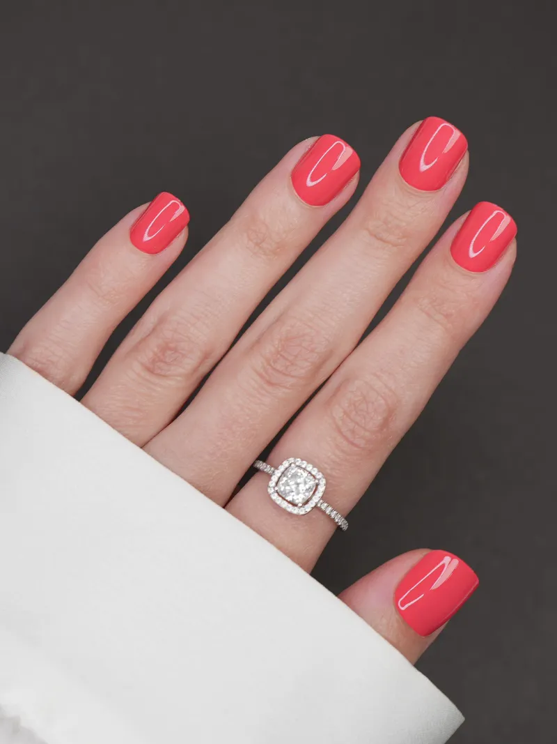 Roxy Nails Paris Corail press-on nails in bright coral pink glossy finish