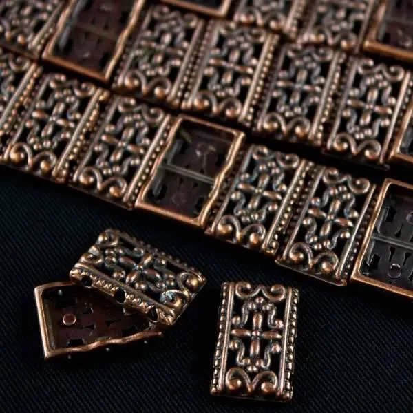 Cherry Tree Beads Vintage Copper Colored 11x17mm 3-Hole Rectangle Spacer Beads, 8 inch strand