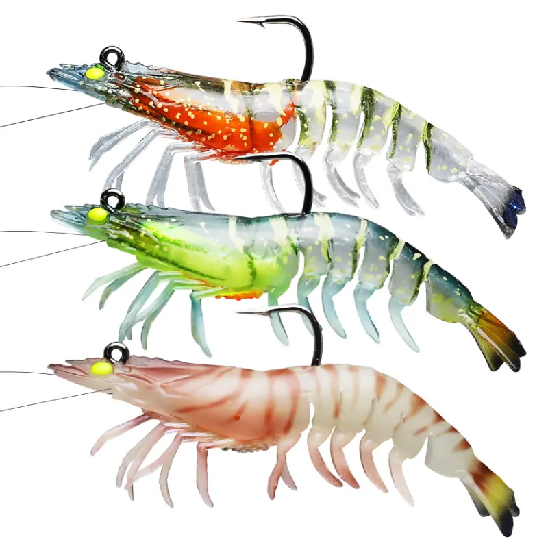 Truscend Fishing pre-rigged TPE shrimp jig lure with segmented body and realistic tail