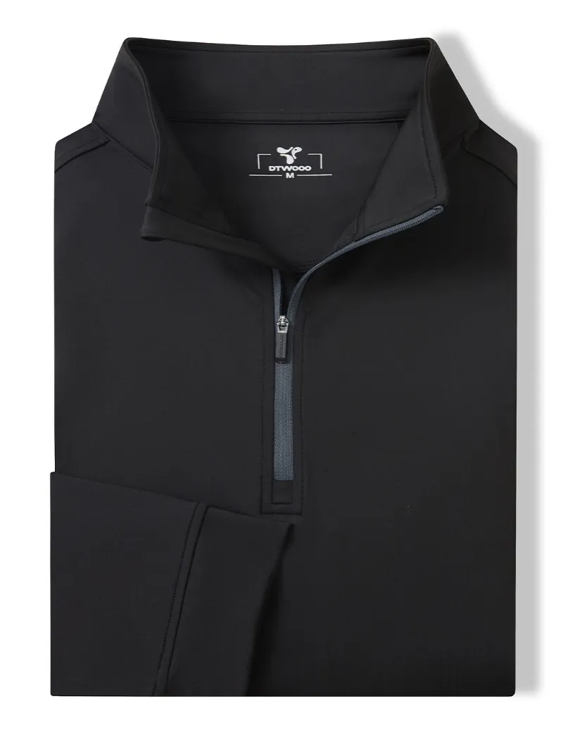 DTWOOO Solid Performance Quarter-Zip in black, front view showing stand-up collar and half zipper