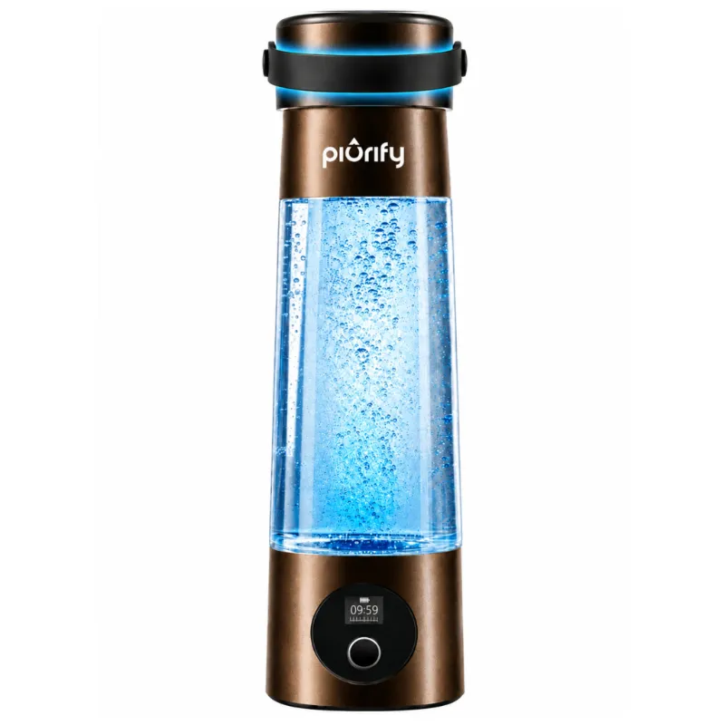 Piurify Hydrogenator Bottle with Handle in brown showing 500ml capacity and carry handle