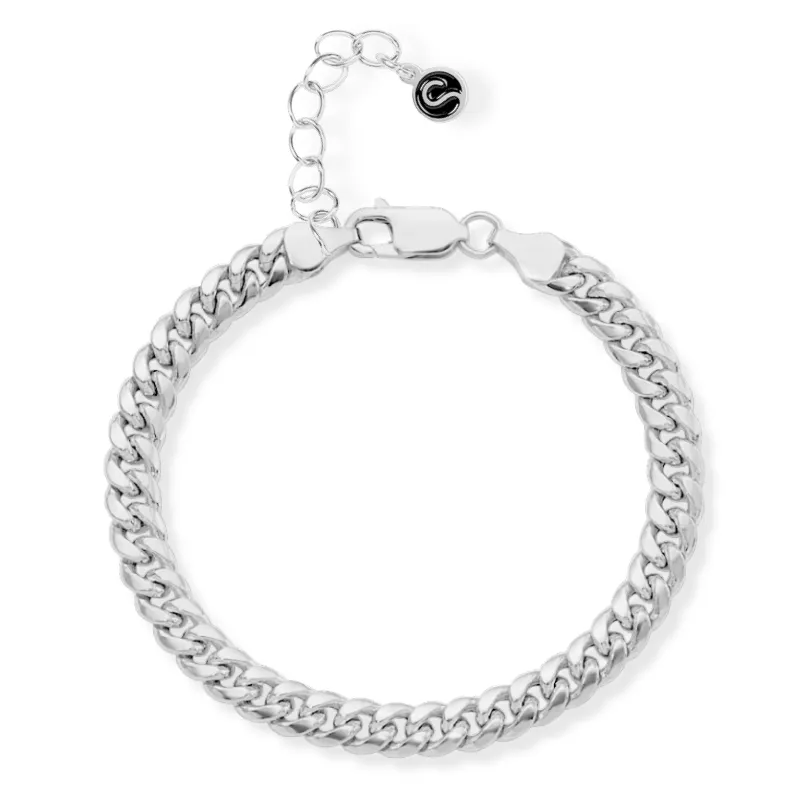Sleek Fit Jewelry Vesta Bracelet Silver, a Miami Cuban link bracelet shown on white