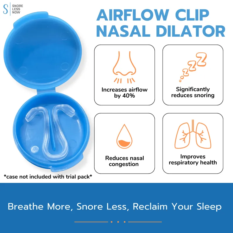 SnoreLessNow Airflow Clip Nasal Dilator, clear moldable nasal clip for snoring relief
