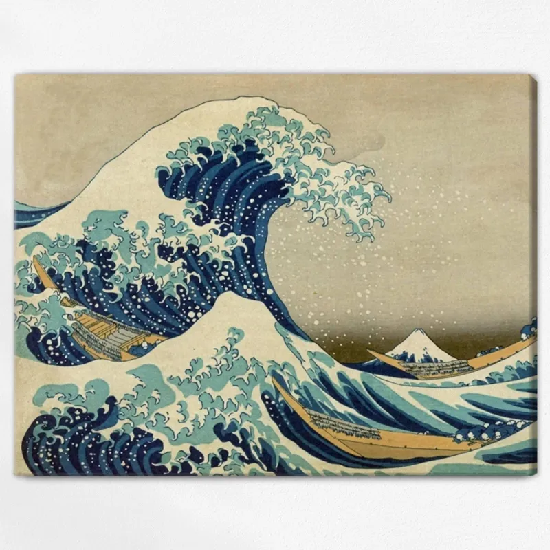 Maikoo Art Great Wave off Kanagawa Paint by Numbers kit showing famous Japanese wave artwork