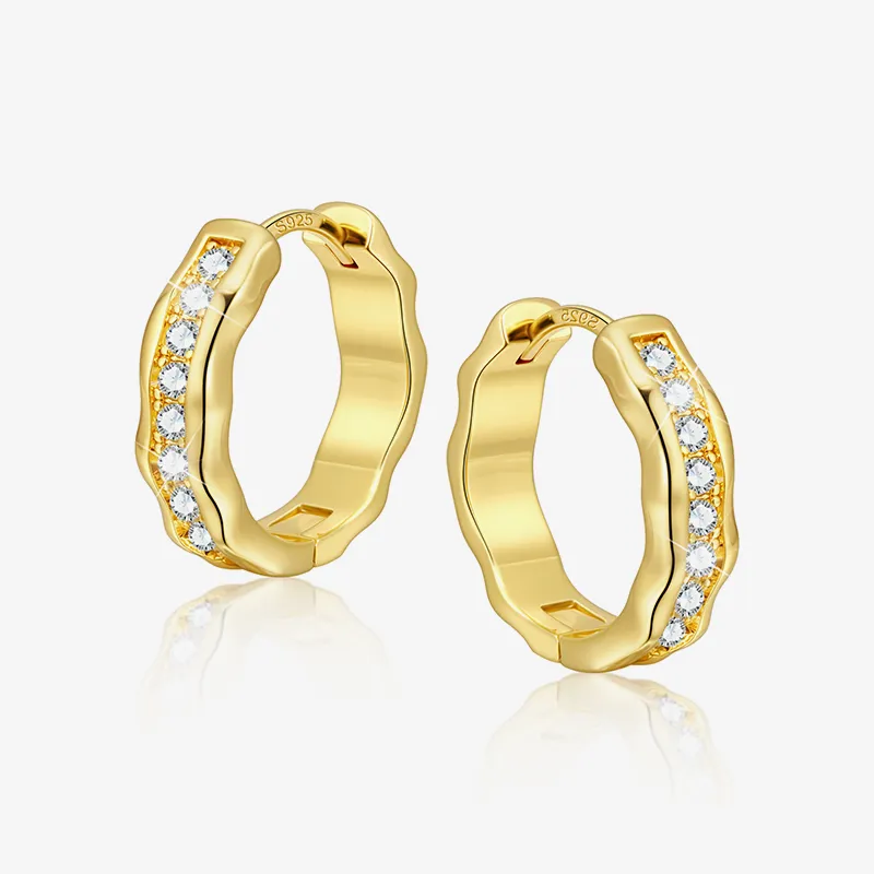 Alexcraft Wave Tennis Huggie Hoop Earrings with wavy silhouette and pavé stones