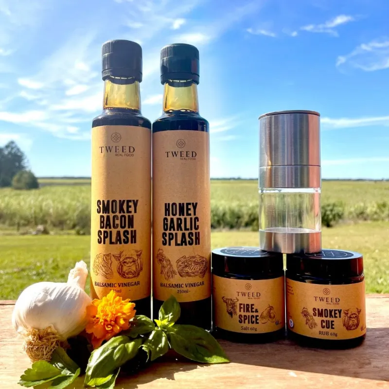 Tweed Real Food Fathers Day Smoking Hot Gift Hamper box with balsamic vinegars and BBQ rub