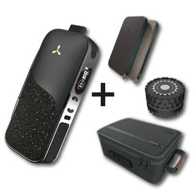 Airvape Legacy PRO 2 bundle showing the vaporizer with case, grinder, and power bank