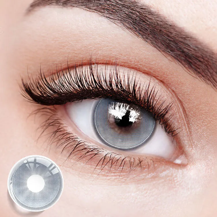 EYESFAV Coastal Blue | 6 Months pale blue colored contacts with a striped texture shown on an eye