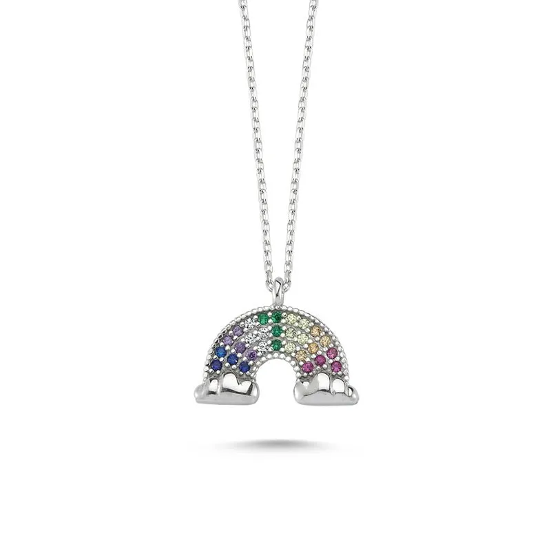 Amorium Jewelry Colorful Rainbow Silver Necklace Pendant with multicolored CZ crystal pendant